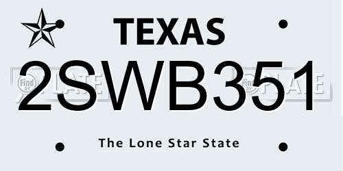 2SWB351 Texas License Plate