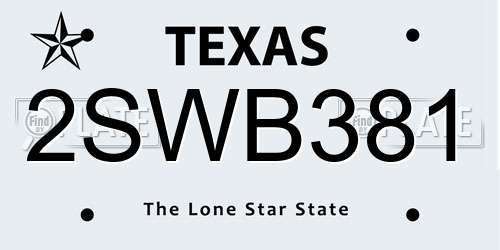 2SWB381 Texas License Plate