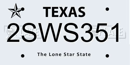 2SWS351 Texas License Plate