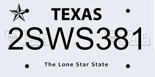 2SWS381 Texas License Plate