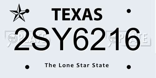 2SY6216 Texas License Plate