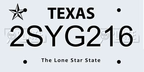 2SYG216 Texas License Plate