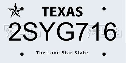 2SYG716 Texas License Plate