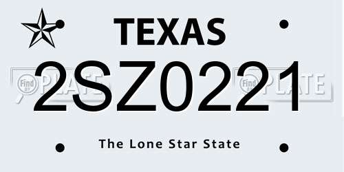2SZ0221 Texas License Plate