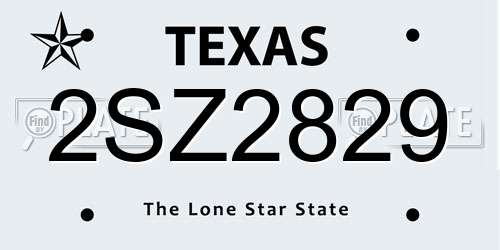 2SZ2829 Texas License Plate