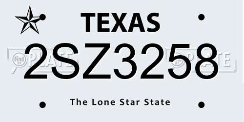 2SZ3258 Texas License Plate