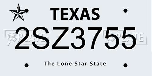 2SZ3755 Texas License Plate