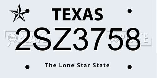 2SZ3758 Texas License Plate