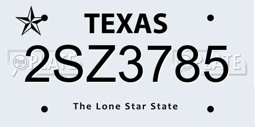 2SZ3785 Texas License Plate