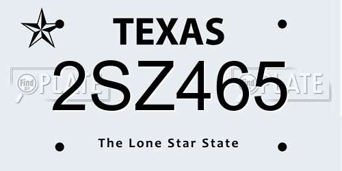 2SZ465 Texas License Plate