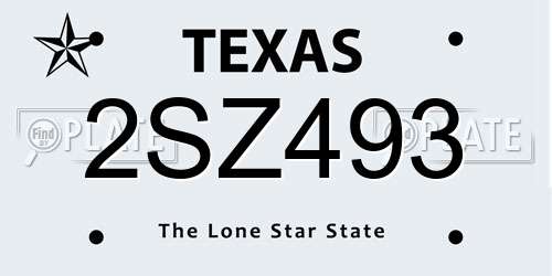 2SZ493 Texas License Plate