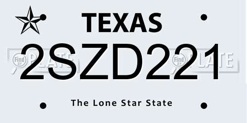 2SZD221 Texas License Plate