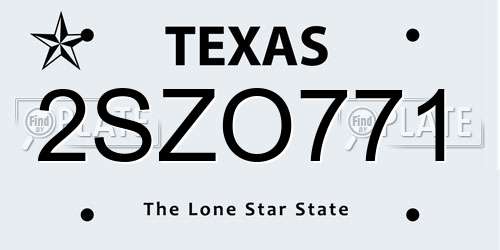 2SZO771 Texas License Plate