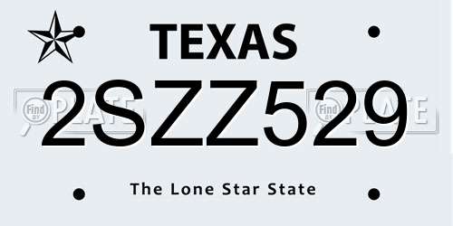 2SZZ529 Texas License Plate