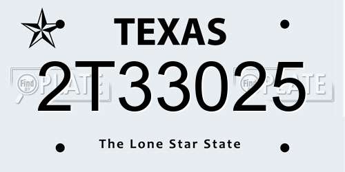 2T33025 Texas License Plate