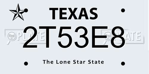2T53E8 Texas License Plate