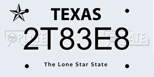2T83E8 Texas License Plate