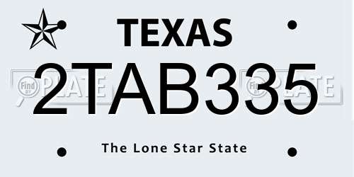 2TAB335 Texas License Plate
