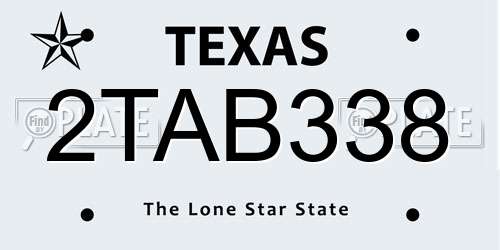 2TAB338 Texas License Plate