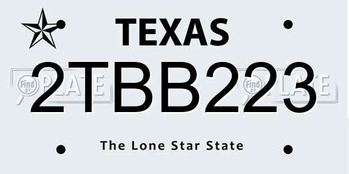 2TBB223 Texas License Plate