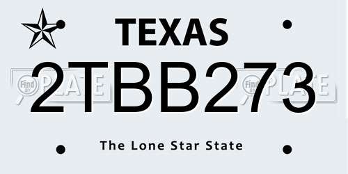 2TBB273 Texas License Plate