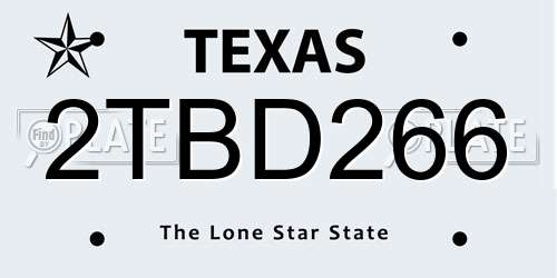2TBD266 Texas License Plate