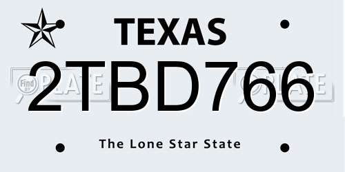 2TBD766 Texas License Plate
