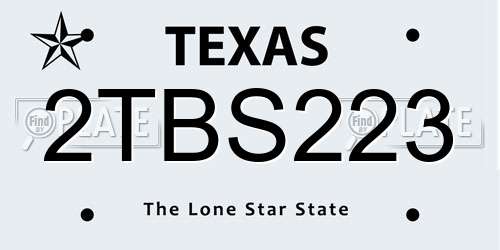 2TBS223 Texas License Plate