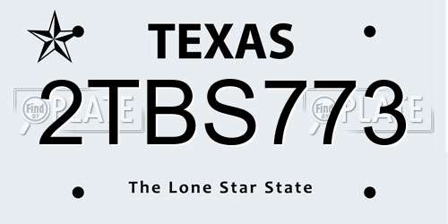 2TBS773 Texas License Plate