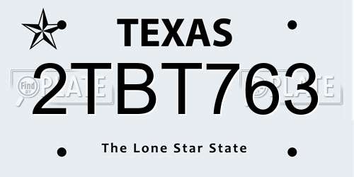 2TBT763 Texas License Plate