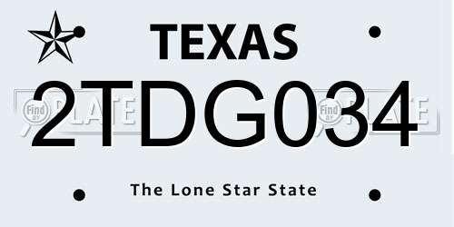 2TDG034 Texas License Plate