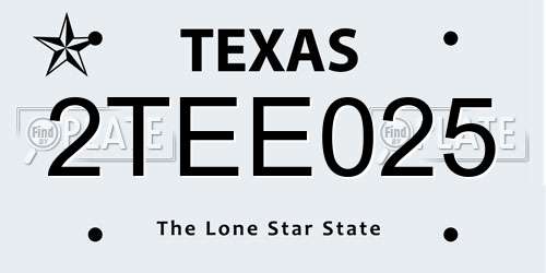 2TEE025 Texas License Plate