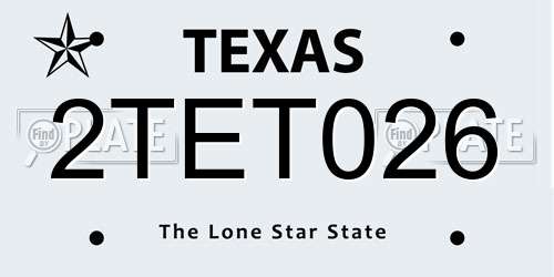 2TET026 Texas License Plate