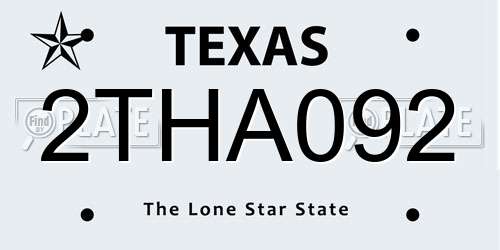 2THA092 Texas License Plate