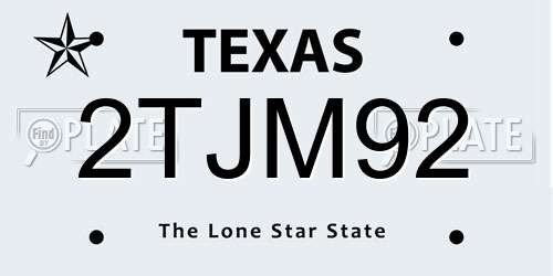 2TJM92 Texas License Plate