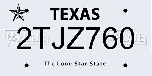 2TJZ760 Texas License Plate