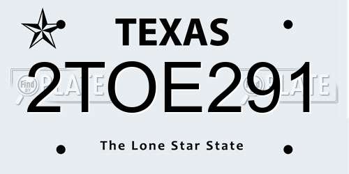 2TOE291 Texas License Plate