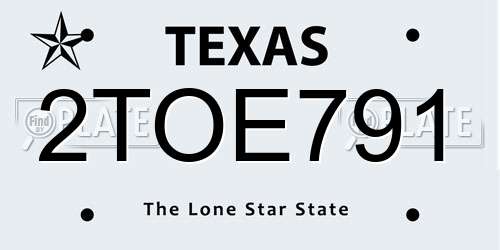 2TOE791 Texas License Plate
