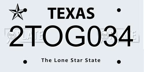 2TOG034 Texas License Plate
