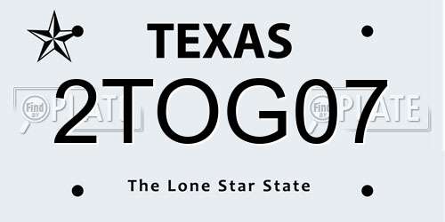 2TOG07 Texas License Plate