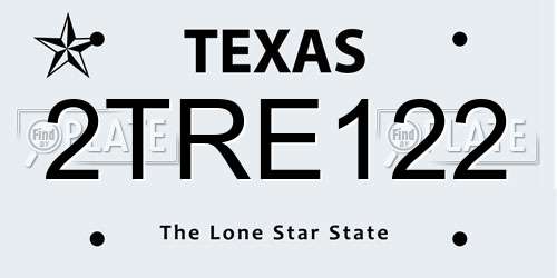 2TRE122 Texas License Plate