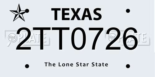 2TT0726 Texas License Plate