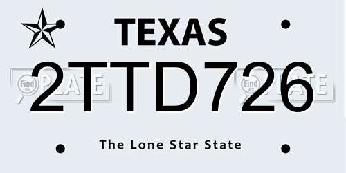 2TTD726 Texas License Plate