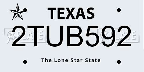 2TUB592 Texas License Plate
