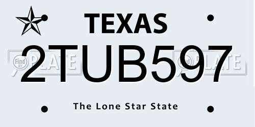 2TUB597 Texas License Plate