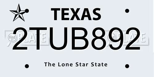 2TUB892 Texas License Plate
