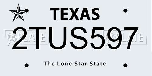 2TUS597 Texas License Plate