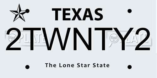 2TWNTY2 Texas License Plate