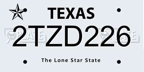 2TZD226 Texas License Plate