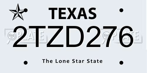 2TZD276 Texas License Plate